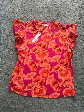 Chicos  Pink Top with Orange Floral Print new with tags!